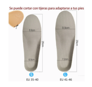 Plantillas ortopédicas para fascitis plantar con medidas de recorte tallas S y L