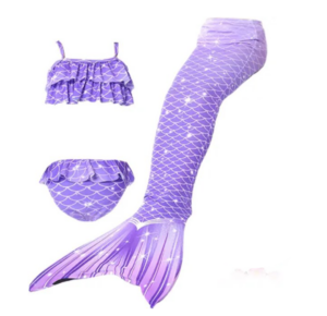 Set de traje de sirena para niña de 3 piezas con cola, top, panty