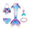 Set de traje de sirena para niña de 5 piezas con cola, top, panty, collar y cintillo