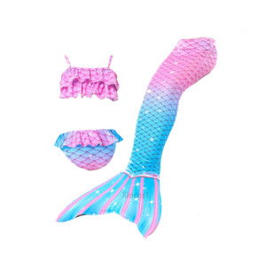 Set de traje de sirena para niña de 3 piezas con cola, top, panty