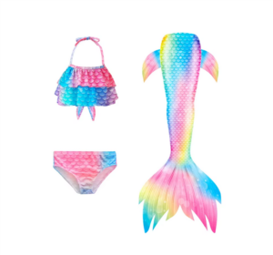 Traje de baño sirena con cola arcoiris