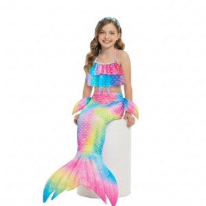 Traje de baño sirena con cola arcoiris