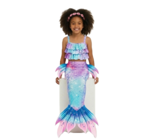 Traje de baño sirena con cola morado celeste