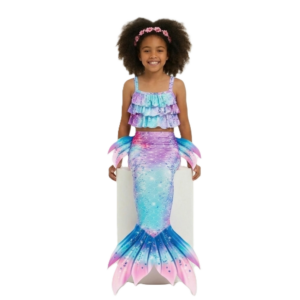 Traje de baño sirena con cola morado celeste