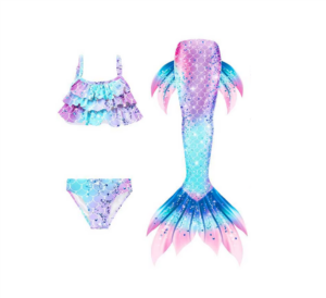Traje de baño sirena con cola morado celeste