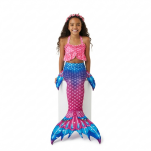 traje baño cola sirena rosa celeste